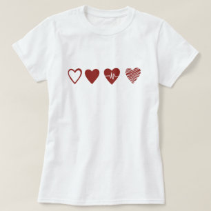 Minimalistisch Heartbeat EKG Line Art Four Hearts T-Shirt