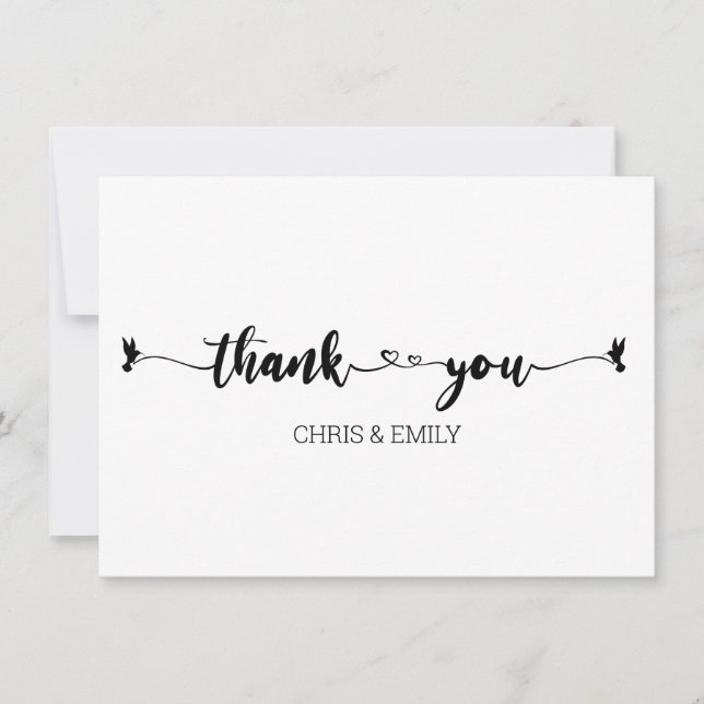 Minimalistisch Hearts und Vogelkalligraphie Vielen Dankeskarte (Vorderseite)