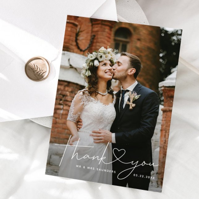 Minimalistisch Heftschrift White Dankeskarte (Von Creator hochgeladen)