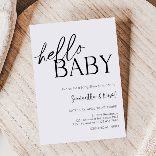 Minimalistisch Hello Baby Moderne Babydusche Einladung (Boho White Minimalist Baby Shower Invitation)