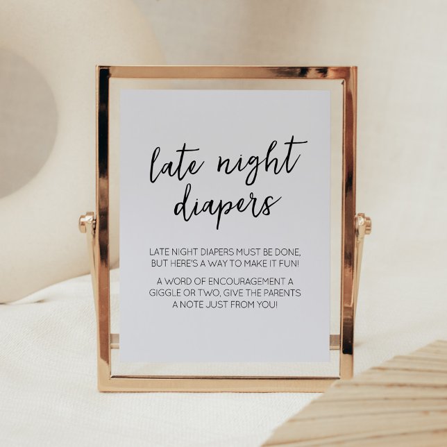 Minimalistisch Hello Baby Modernes Spate Night Dia Poster (Boho White Minimalist Baby Shower Late Night Diapers Sign)