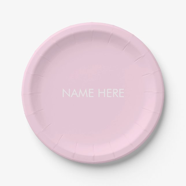 Minimalistisch hellrosa Individuelle Name Pappteller (Vorderseite)