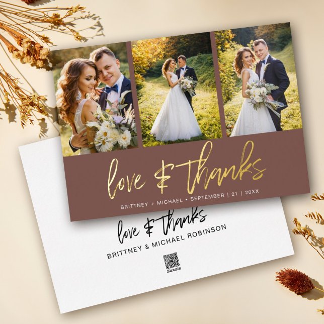 Minimalistisch Hochzeitfoto Collage Boho Vielen Da Folieneinladung (Show your appreciation to your loved ones with an awesome photo thank-you card!)