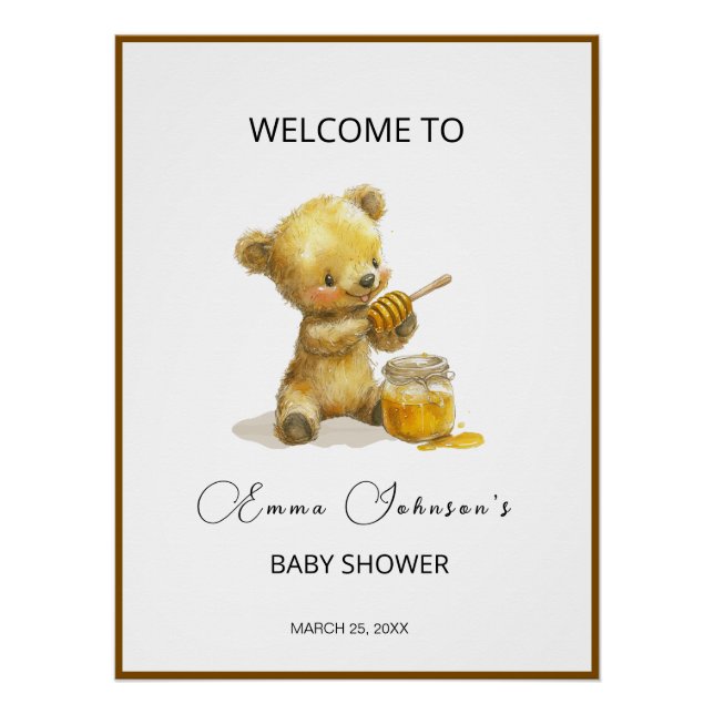 Minimalistisch Honey Bear Baby Dusche Willkommen Poster (Vorderseite)