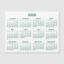 Minimalistisch Hunter Green 2026 Magnetkalender Magnetkarte