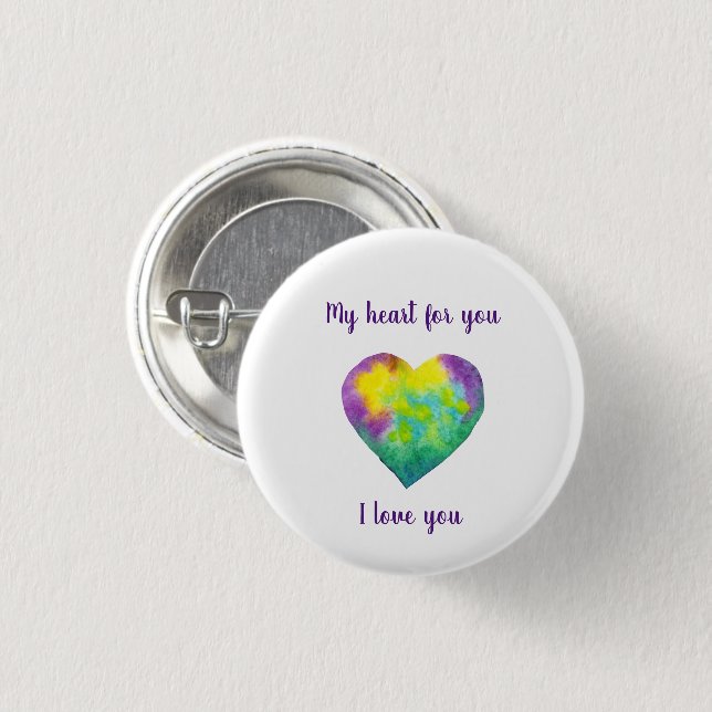 Minimalistisch I Liebe du Regenbogenfarben Herz Button (Vorne & Hinten)