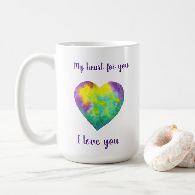 Minimalistisch I Liebe du Regenbogenfarben Herz Kaffeetasse (Mit Donut)