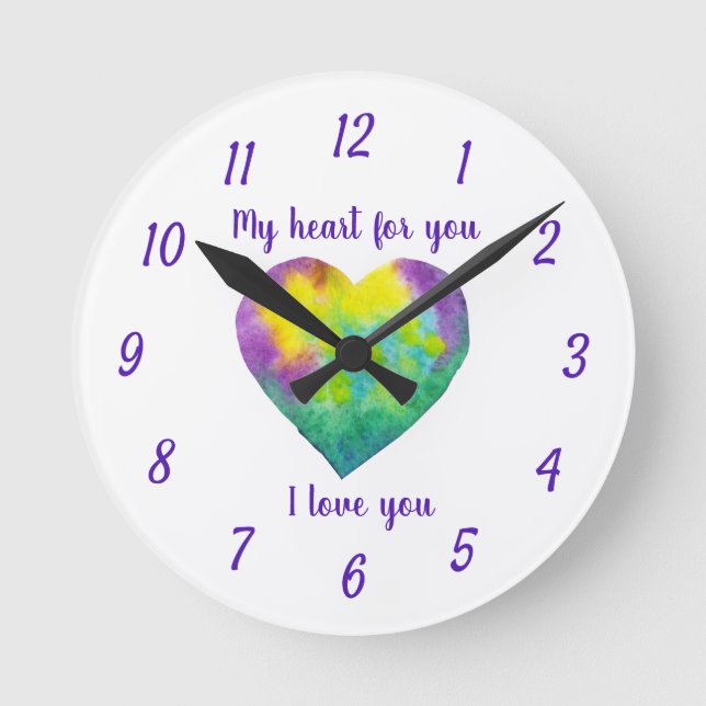 Minimalistisch I Liebe du Regenbogenfarben Herz Runde Wanduhr (Vorderseite)