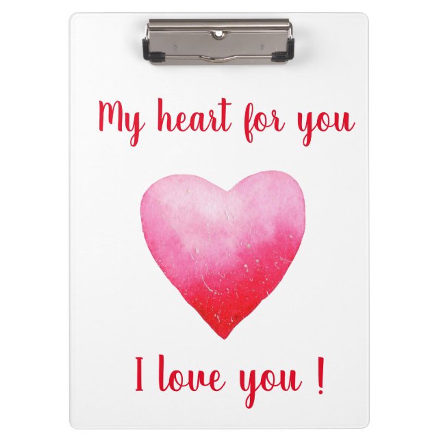 Minimalistisch I Liebe Ihr rotes Aquarellherz Klemmbrett (Vorderseite)