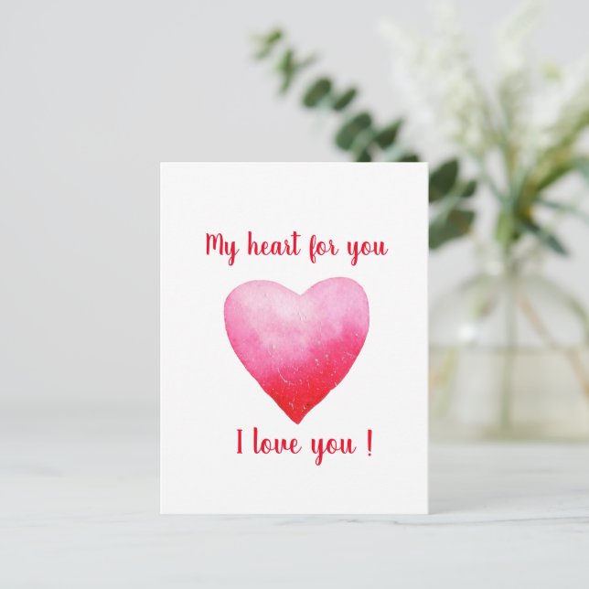 Minimalistisch I Liebe Ihr rotes Aquarellherz Postkarte (Stehend Vorderseite)