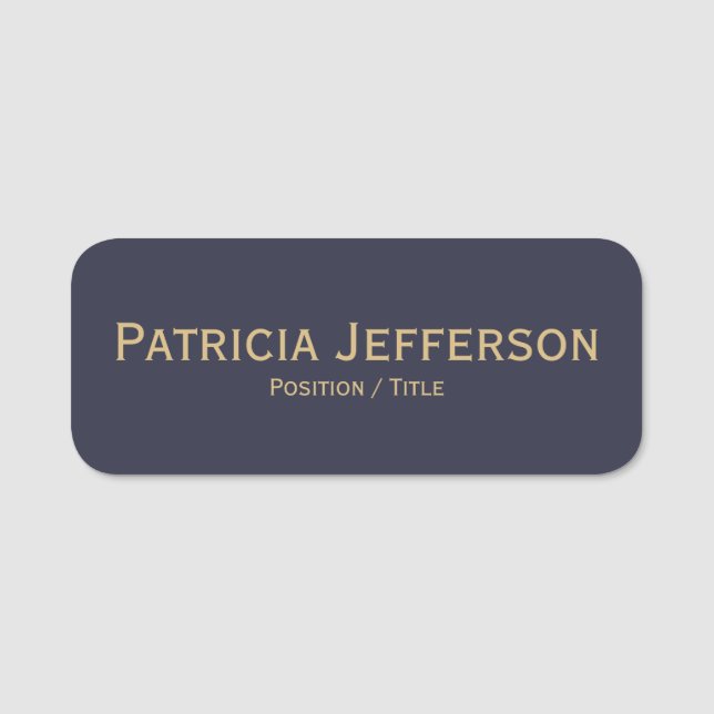 Minimalistisch Indigo Blue & Gold: Stilvoll modern Namensschild (Vorderseite)