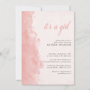 Minimalistisch Ink Wash Texture ist eine Girl Baby Einladung