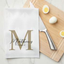 Minimalistisch Ivory Gold Anahaw Leaf Script Monog Geschirrtuch