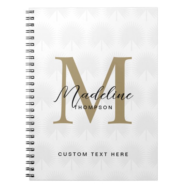 Minimalistisch Ivory Gold Anahaw Leaf Script Monog Notizblock (Vorderseite)