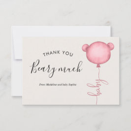 Minimalistisch Jemand Beary Pink Ballon Babydusche Dankeskarte