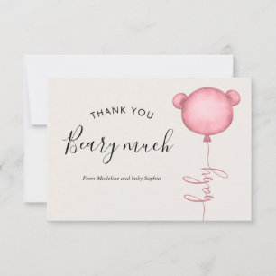 Minimalistisch Jemand Beary Pink Ballon Babydusche Dankeskarte