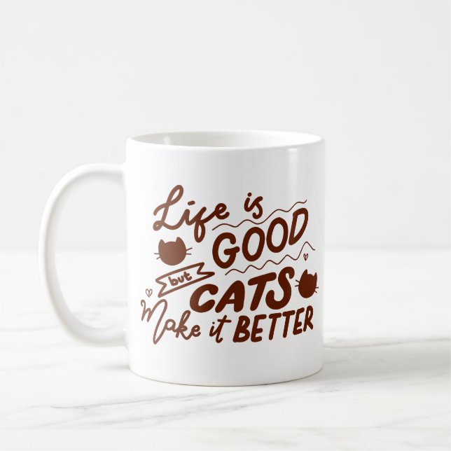Minimalistisch Joy Cat Heartwärming Warm Brown Nie Kaffeetasse (Links)