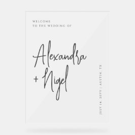 Minimalistisch klares Hochzeitswillkommen Acrylschild