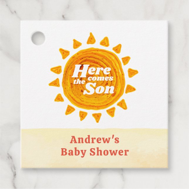 Minimalistisch kommt die Babydusche von Son Boho Geschenkanhänger (Vorderseite)