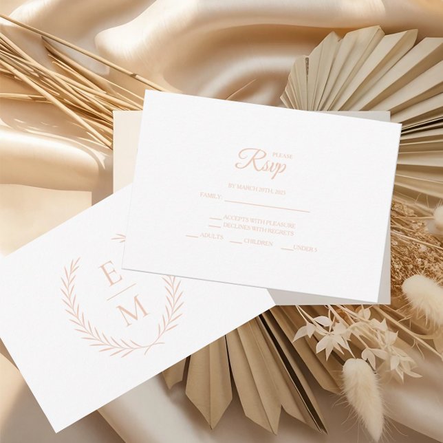 Minimalistisch Laurel Monogram Wedding RSVP Cards (Von Creator hochgeladen)
