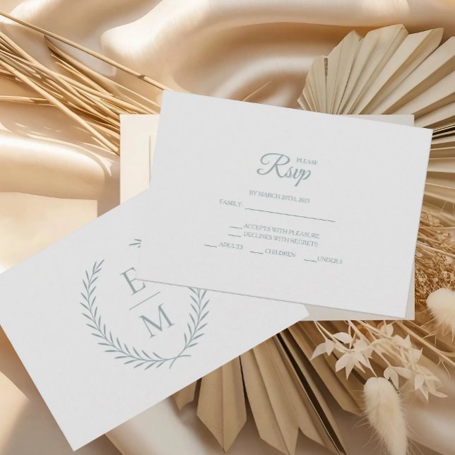 Minimalistisch Laurel Monogram Wedding RSVP Cards (Von Creator hochgeladen)