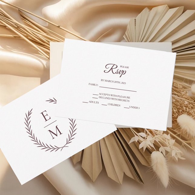 Minimalistisch Laurel Monogram Wedding RSVP Cards Karte (Von Creator hochgeladen)