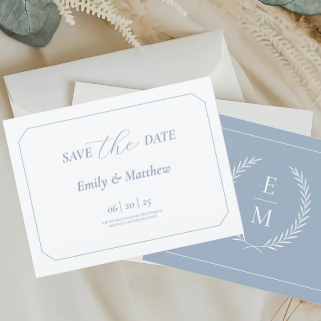Minimalistisch Laurel Monogram Wedding Save the Da Ankündigungspostkarte (Von Creator hochgeladen)