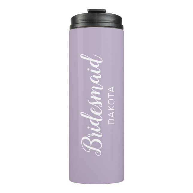 Minimalistisch Lavendel Lila Bridesmaid Name Thermosbecher (Vorderseite)