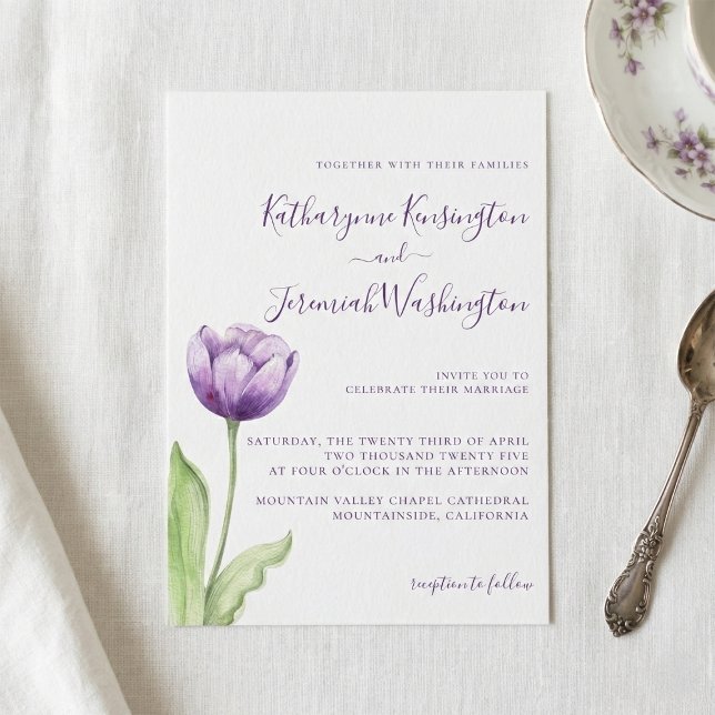 Minimalistisch Lavender Lila Tulip Wedding Einladung (Von Creator hochgeladen)