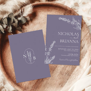Minimalistisch Lavender Wedding Boho Monogram Einladung