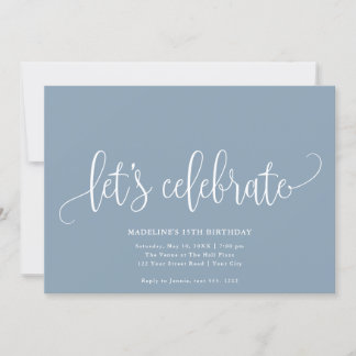 Minimalistisch "Let's Celebrate" Dusty Blue Einladung