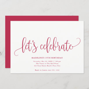 Minimalistisch "Let's Celebrate" Magenta Einladung