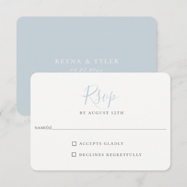 Minimalistisch Light Blue Wedding RSVP Card Karte (Vorne/Hinten)