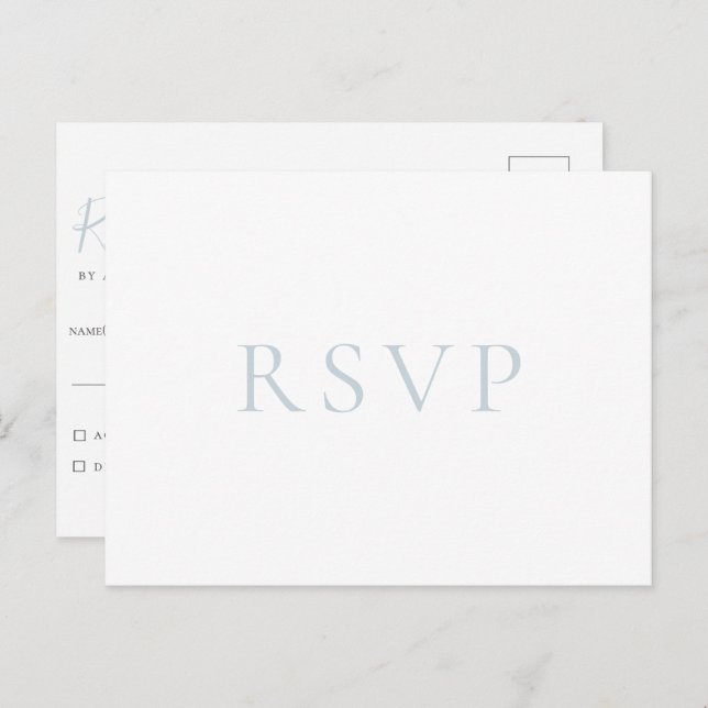 Minimalistisch Light Blue Wedding RSVP Postcard Postkarte (Vorne/Hinten)