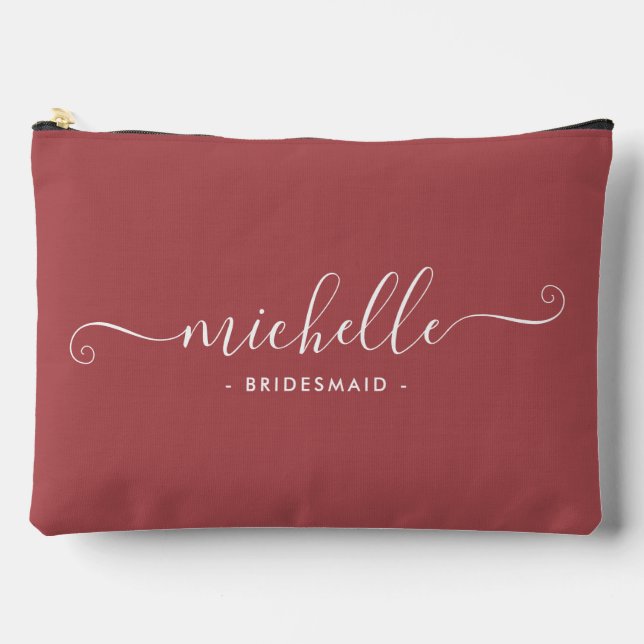 Minimalistisch Light Maroon Personalisiert Bridesm Zubehörtasche (Vorderseite)