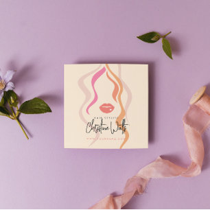 Minimalistisch Light Peach Hairstylist Wavy Hair Q Quadratische Visitenkarte