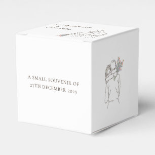 Minimalistisch Line Art Couple Hugging mit Bouquet Geschenkschachtel