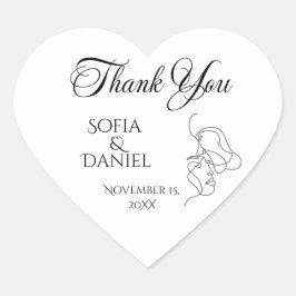 Minimalistisch Line Art Couple Illustration Hochze Herz-Aufkleber