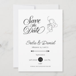 Minimalistisch Line Art Couple Illustration Hochze Save The Date