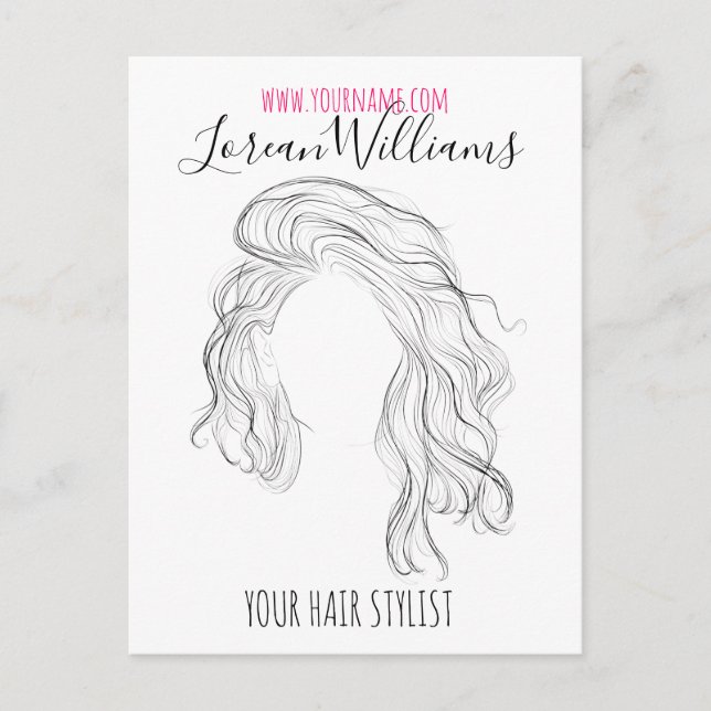 Minimalistisch Line Art Long Wavy Natural Hair Sty Postkarte (Vorderseite)