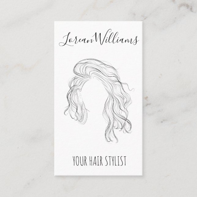 Minimalistisch Line Art Long Wavy Natural Hair Sty Visitenkarte (Vorderseite)
