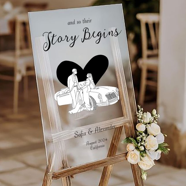 Minimalistisch Line Art Wedding Willkommen Acrylschild (Acrylic Wedding Sign)