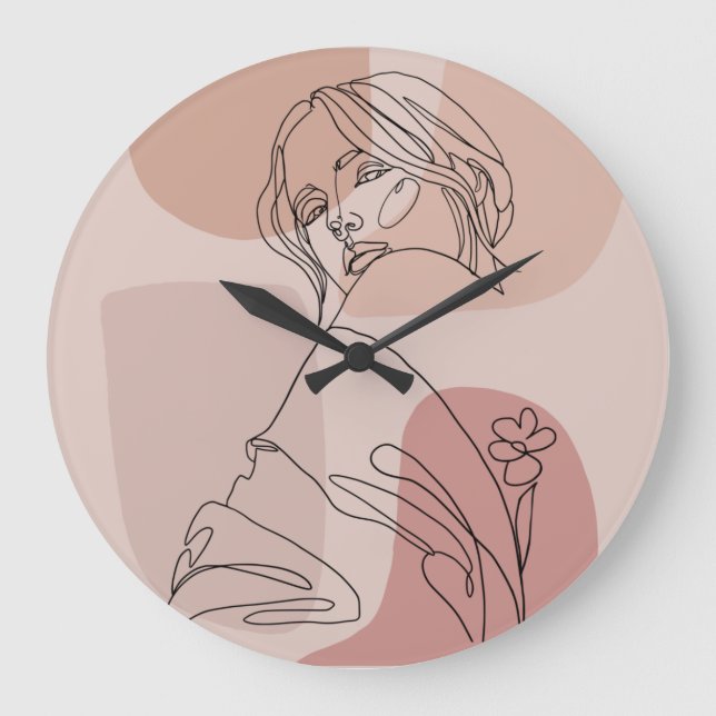 Minimalistisch Line Art Woman Zeichne Mode Art Große Wanduhr (Vorderseite)