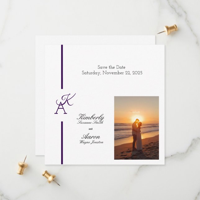 Minimalistisch Line Initial Wedding Einladung (Vorderseite/Rückseite Beispiel)