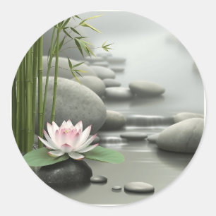 Minimalistisch Lotus im japanischen Garten Runder Aufkleber
