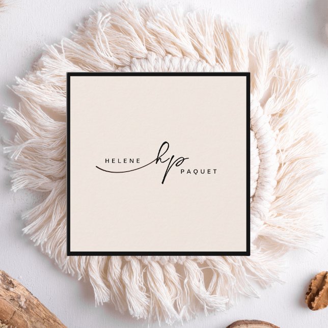 Minimalistisch Luxus-Boutique Schwarz/Elfenbeinpla Quadratische Visitenkarte (Von Creator hochgeladen)