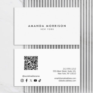 Minimalistisch Luxus White QR Code Social Media Visitenkarte
