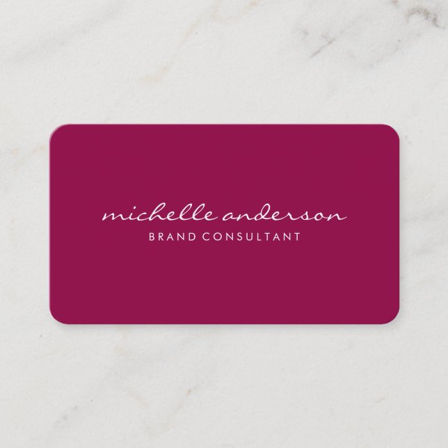 Minimalistisch Magenta Cursive Text Visitenkarte (Vorderseite)