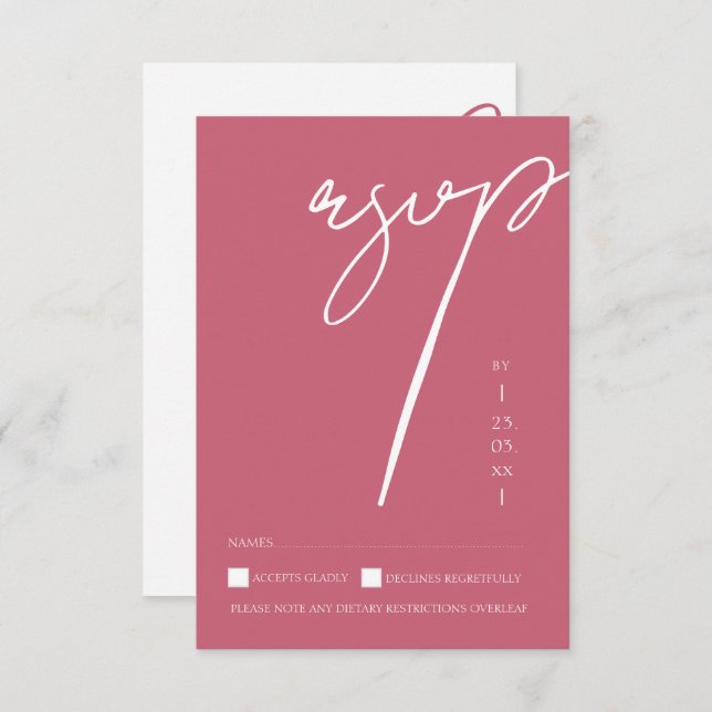 Minimalistisch Magenta Pink Script Typografy Weddi RSVP Karte (Vorne/Hinten)
