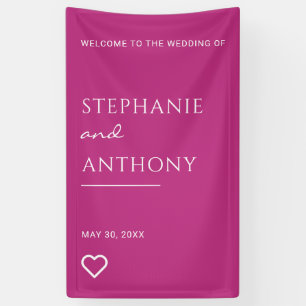 Minimalistisch Magenta und Weiß Herz Moderne Hochz Banner